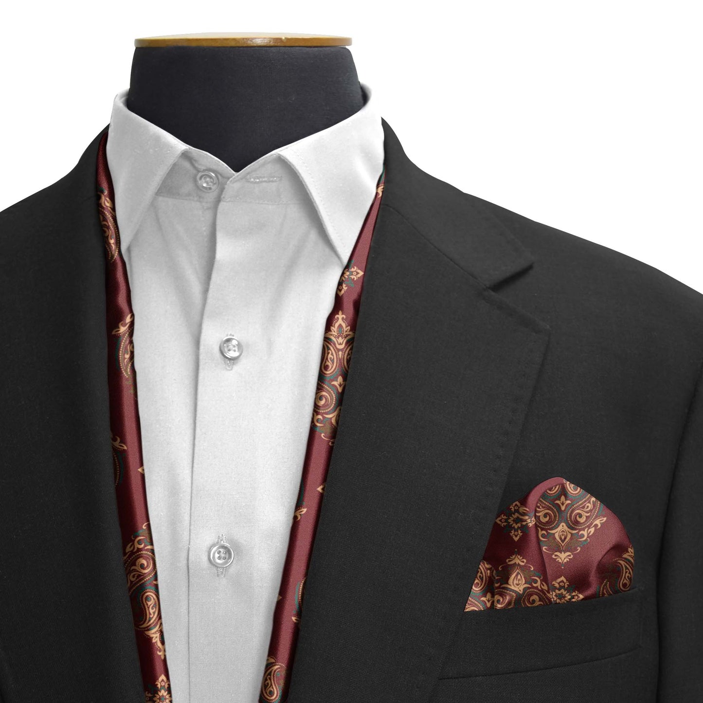Maroon & Black Mystery Silk Scarf & Pocket Square Set — men's silk scarf, view 3