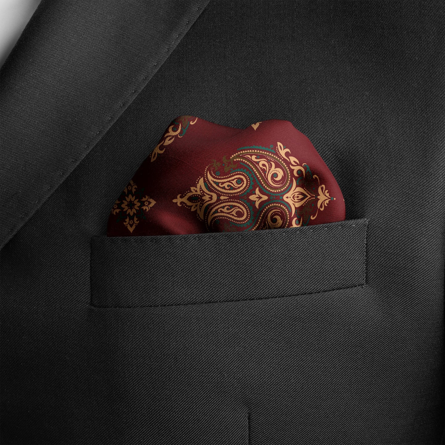 Maroon & Black Mystery Silk Pocket Square — men's silk pocket square, view 5
