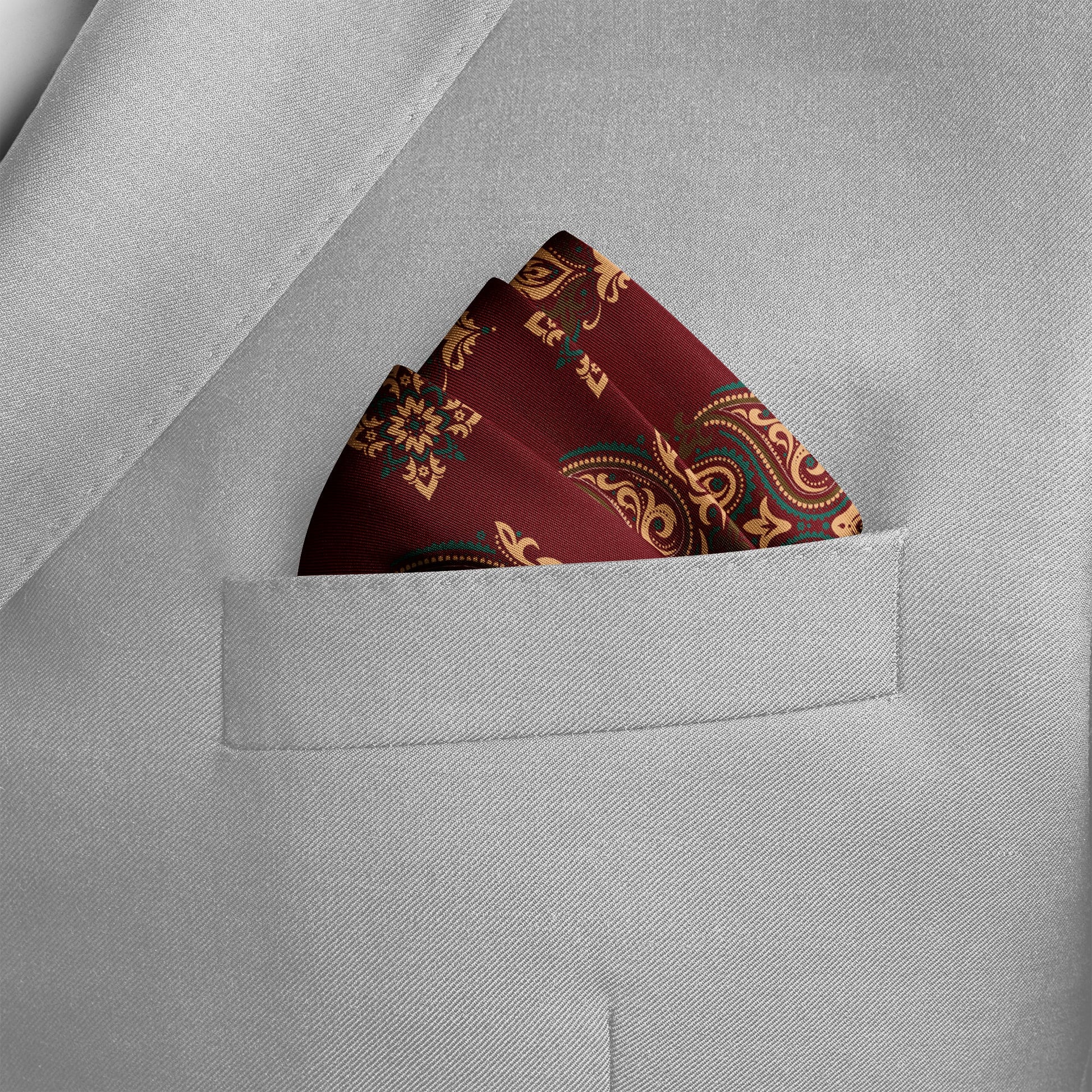 Maroon & Black Mystery Silk Pocket Square — men's silk pocket square, view 7