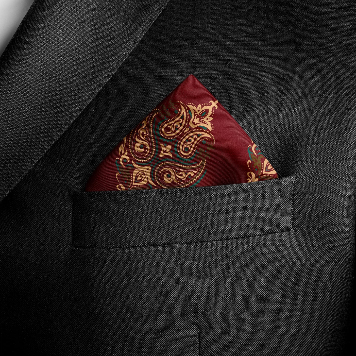 Maroon & Black Mystery Silk Pocket Square — men's silk pocket square, view 8