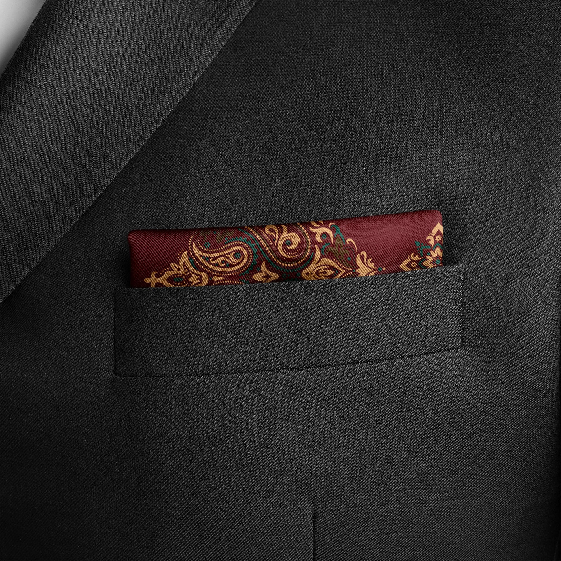 Maroon & Black Mystery Silk Pocket Square — men's silk pocket square, view 6