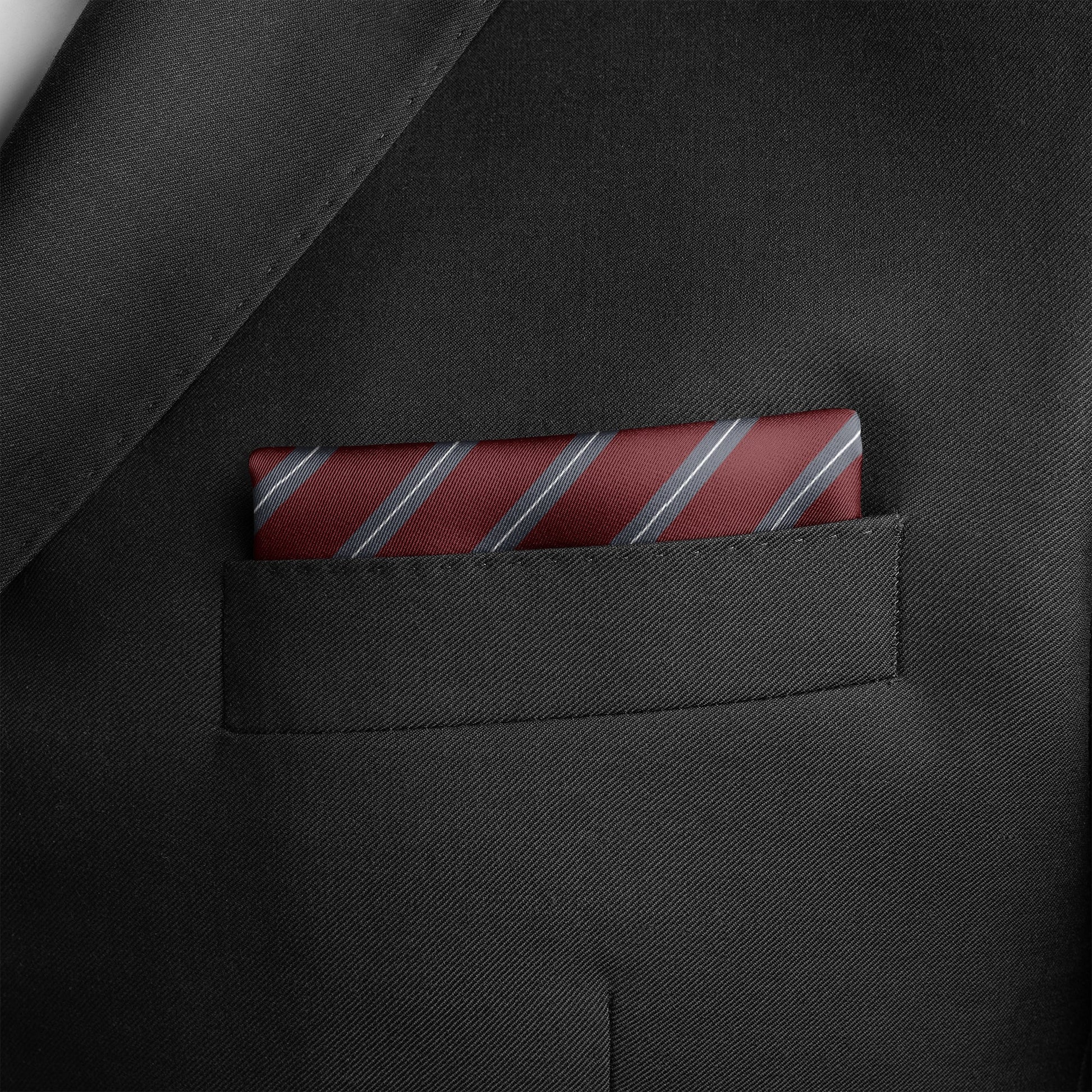 Regimental Maroon And Grey Silk Pocket Square — men's silk pocket square, view 9