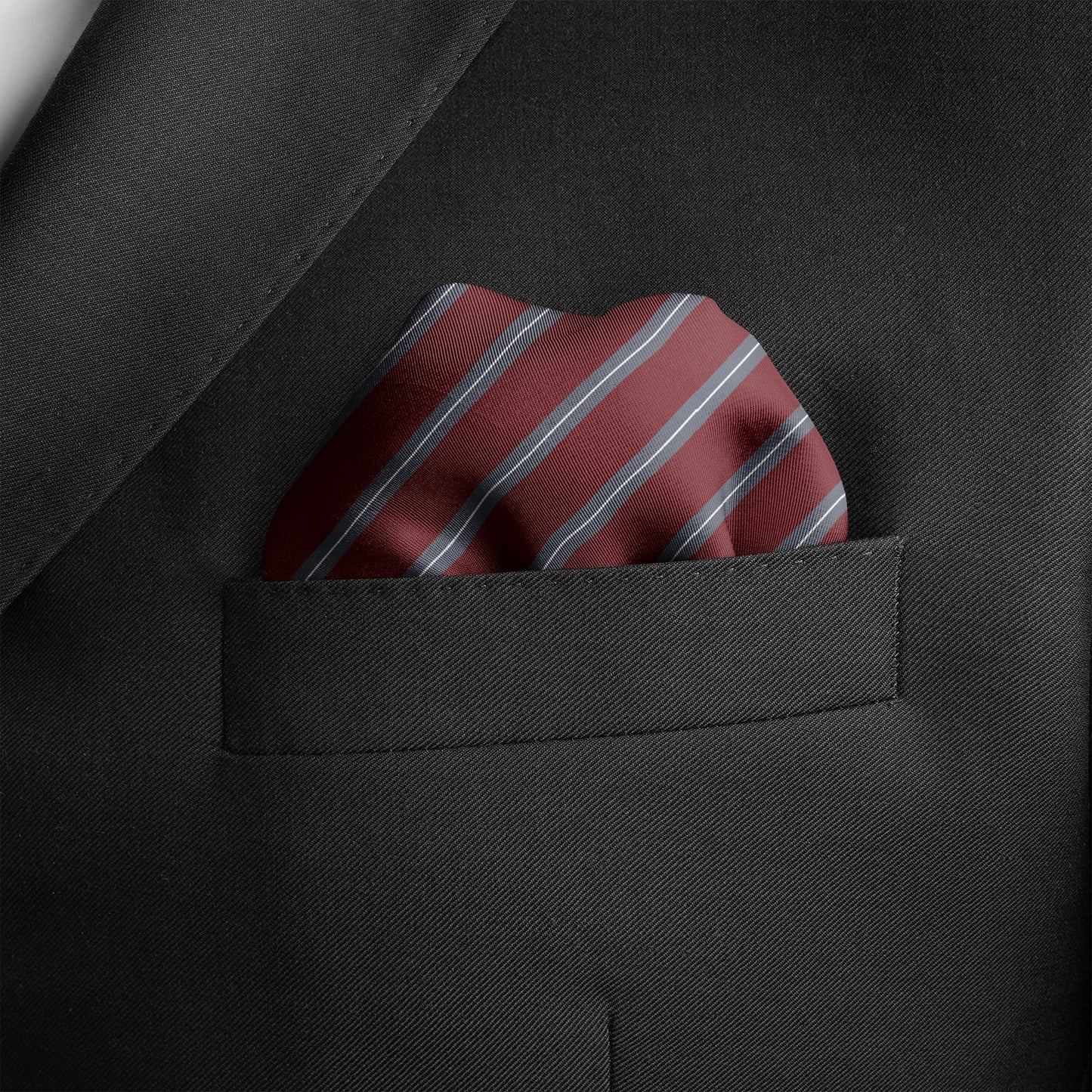 Regimental Maroon And Grey Silk Pocket Square — men's silk pocket square, view 8