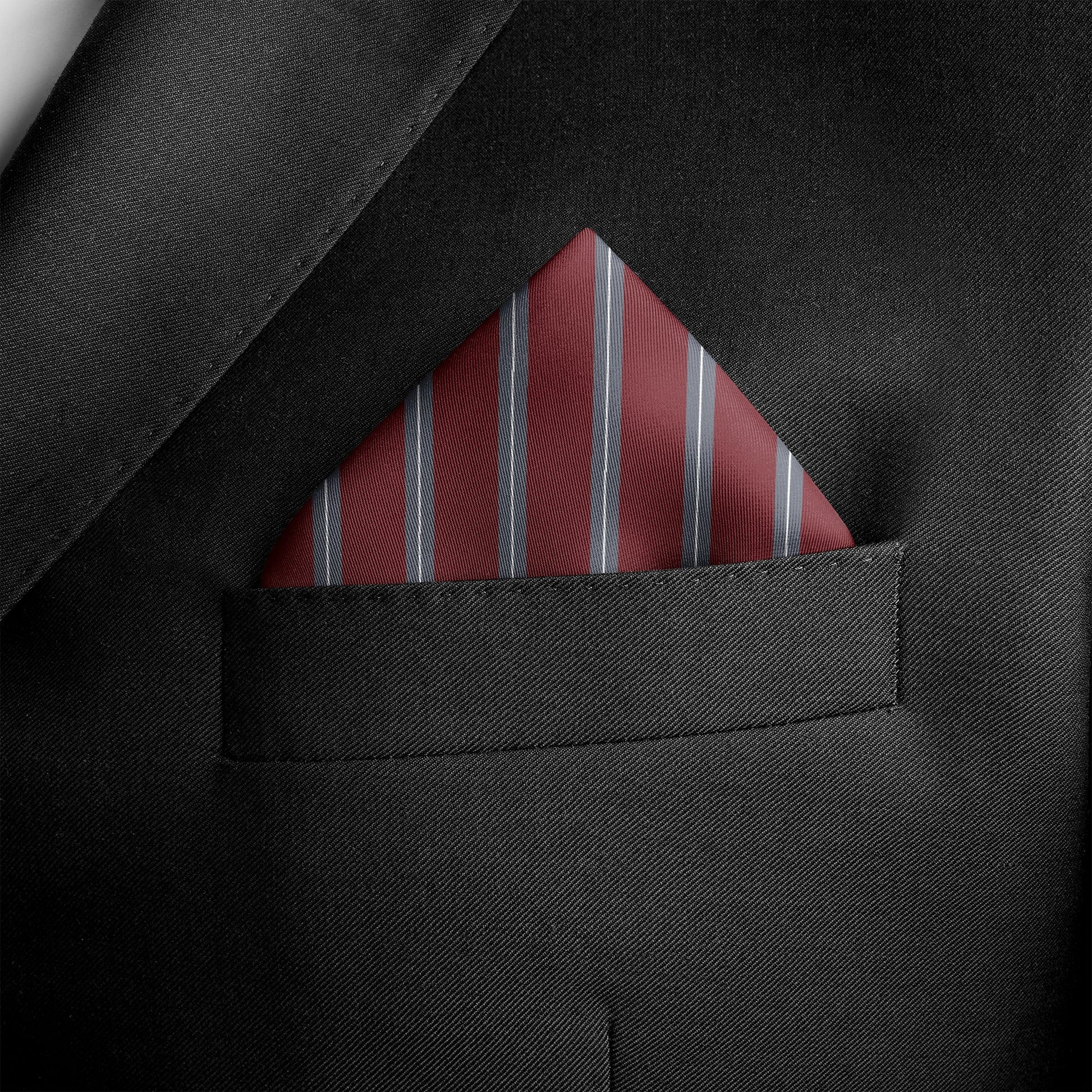 Regimental Maroon And Grey Silk Pocket Square — men's silk pocket square, view 6
