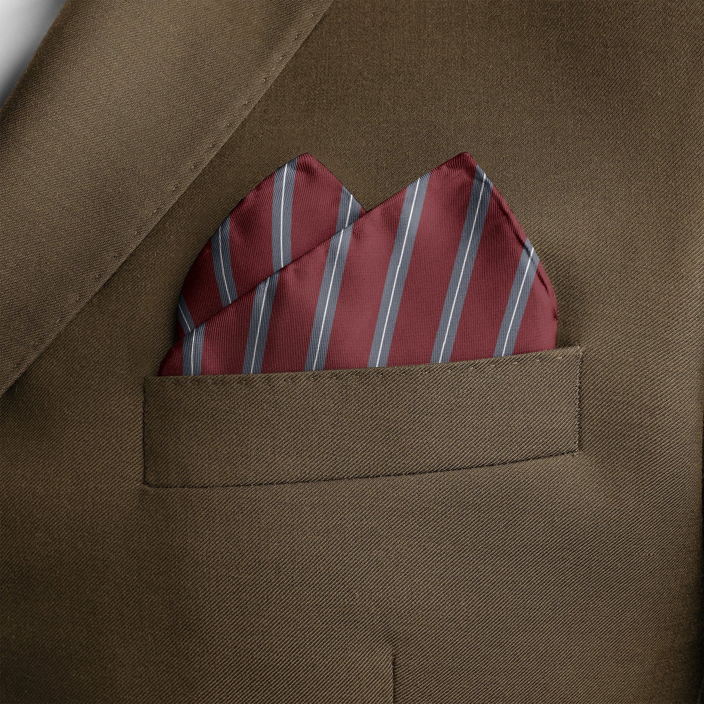 Regimental Maroon And Grey Silk Pocket Square — men's silk pocket square, view 5