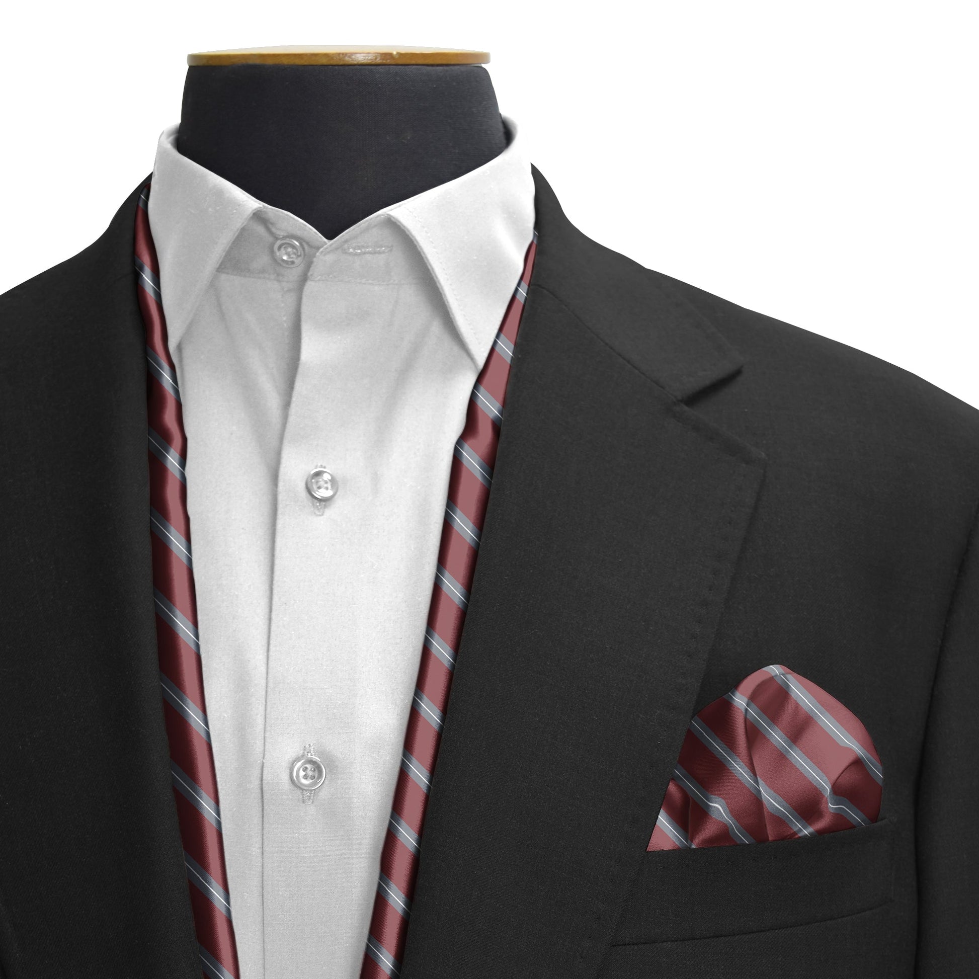 Regimental Maroon And Grey Silk Scarf & Pocket Square Set — men's silk scarf, view 3