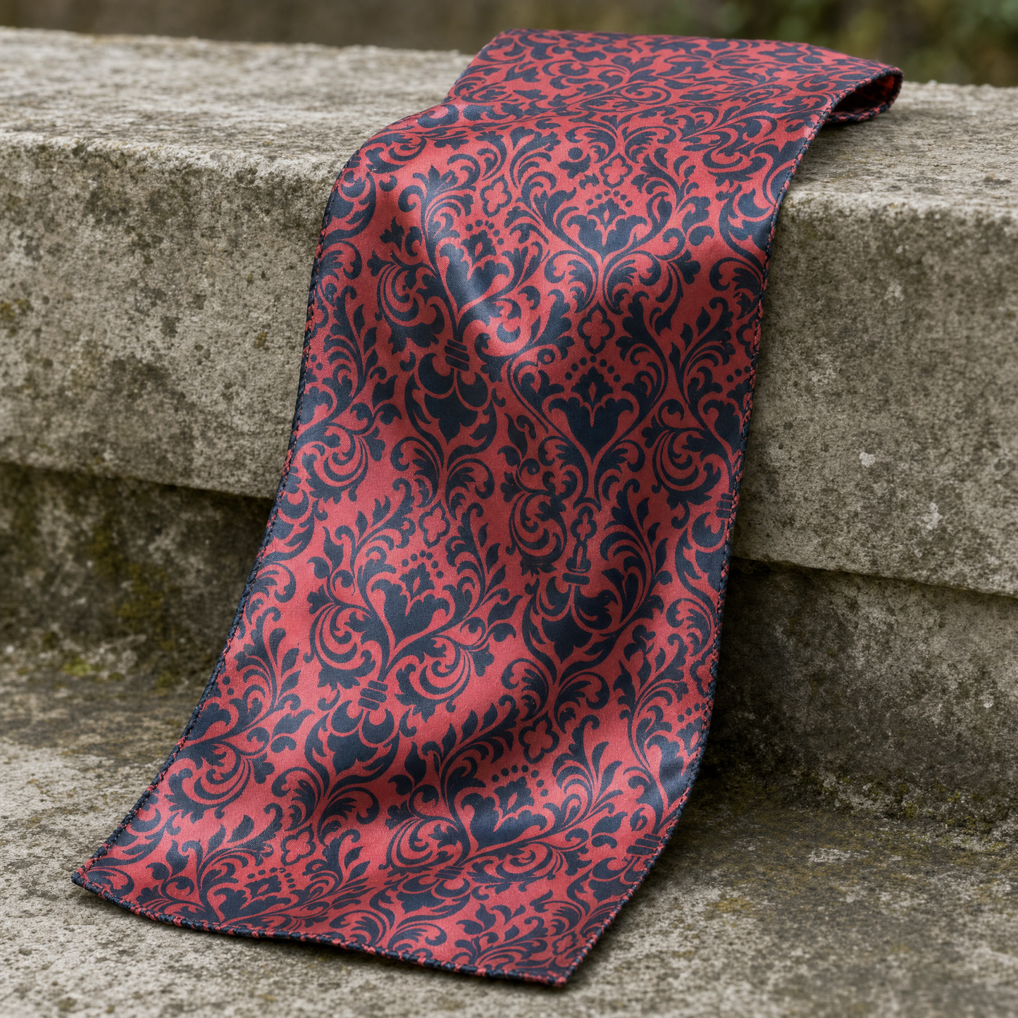 PatróN De Damasco Antiguo Silk Cravat — 100% silk cravat, draped detail