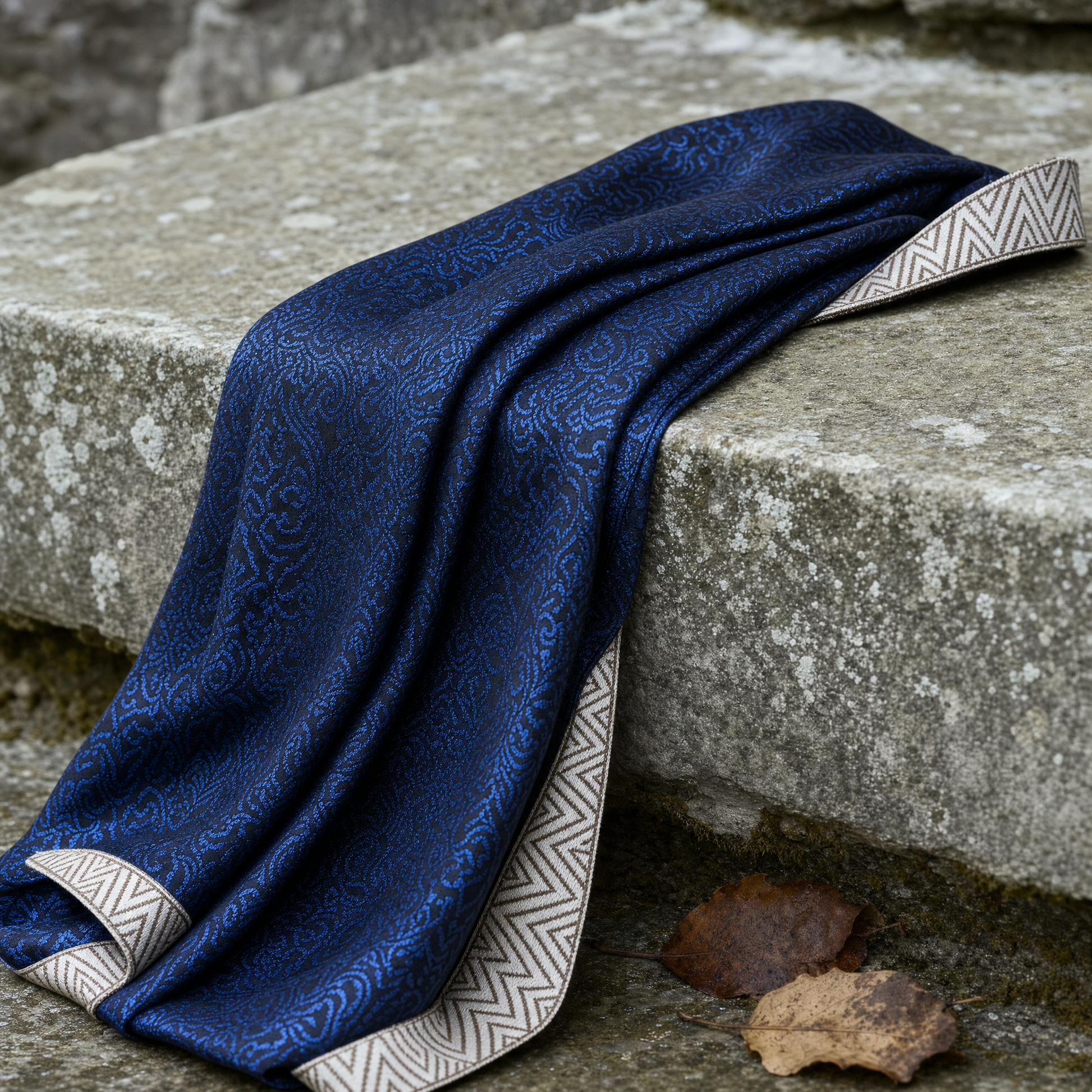 Royal Blue Festive Cravat — 100% silk cravat, draped detail