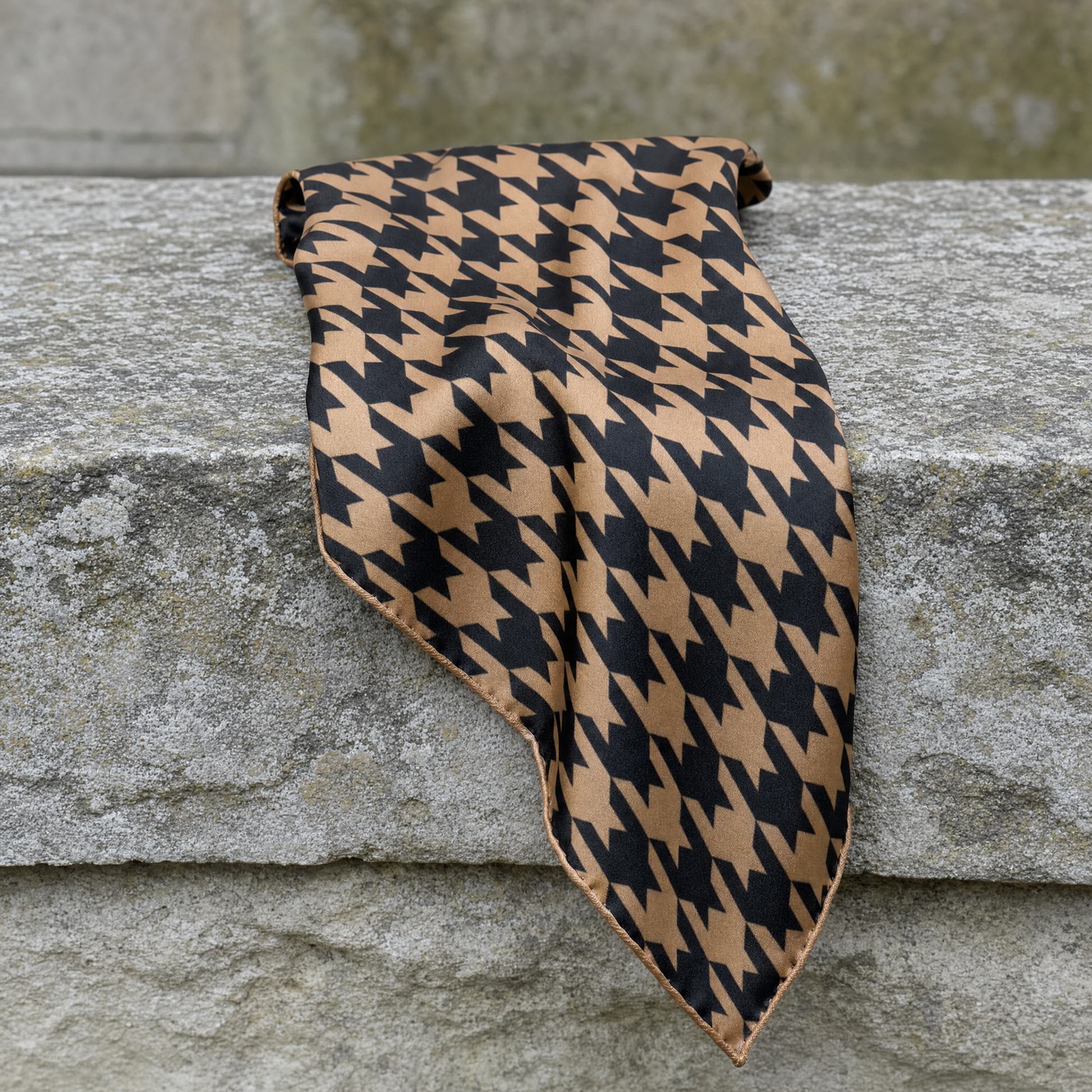 Royal Houndstooth Silk Cravat — 100% silk cravat, draped detail