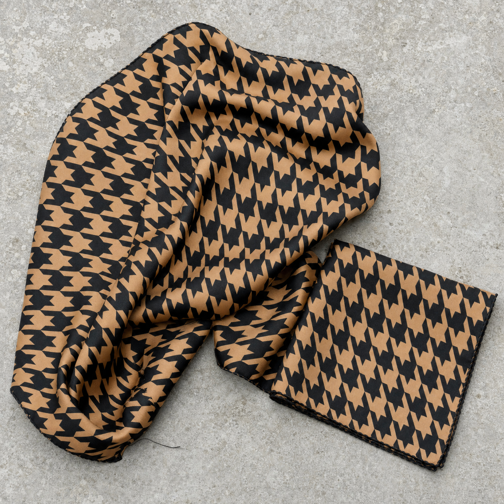 Royal Houndstooth Silk Scarf & Pocket Square Set — 100% silk scarf, draped detail