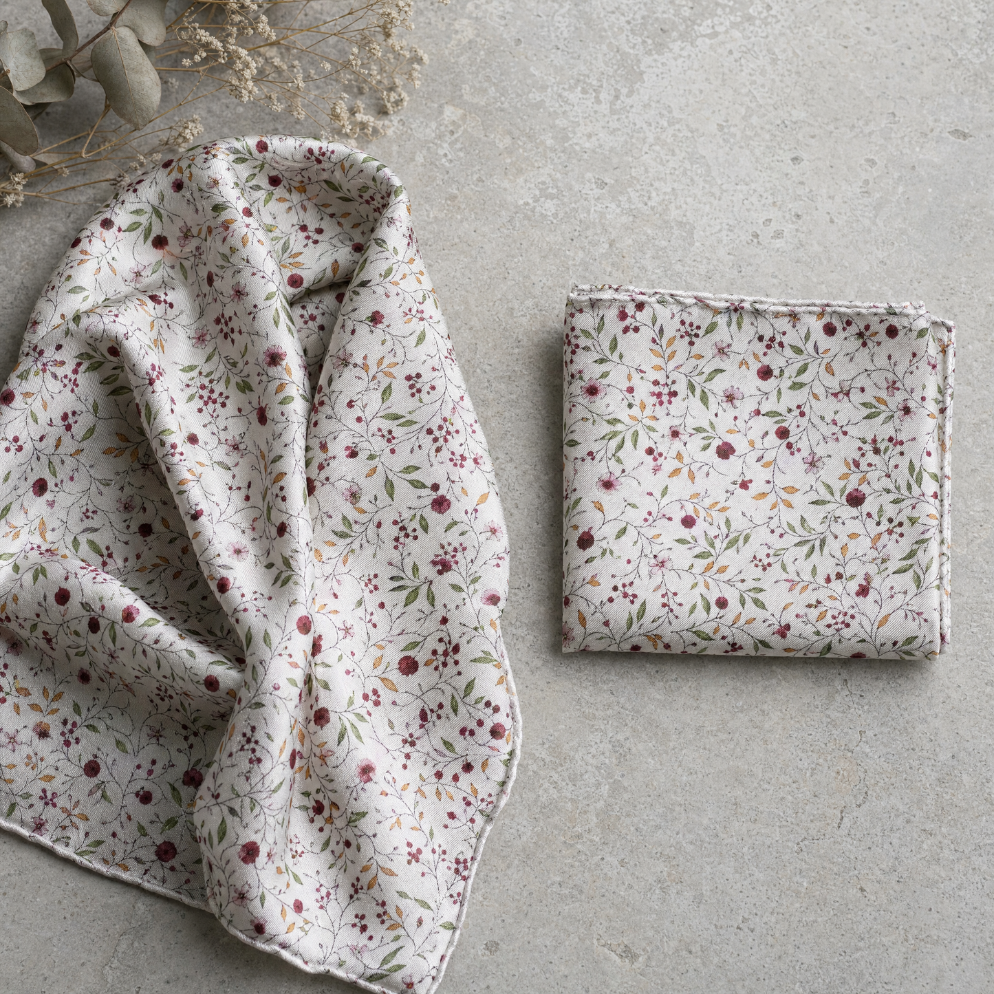 Spring Soul Silk Scarf & Pocket Square Set (Special Edition) — 100% silk scarf, draped detail
