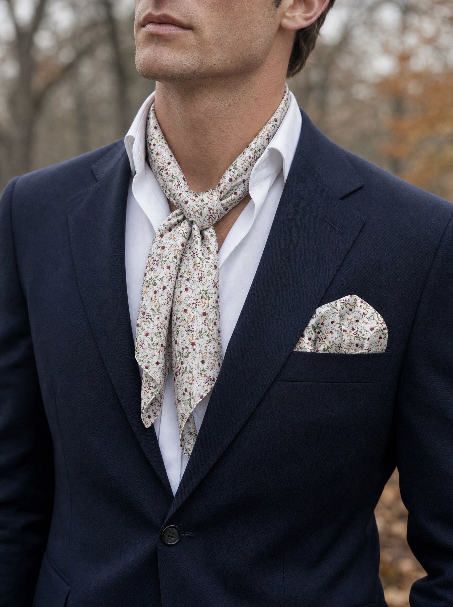 Spring Soul Silk Scarf & Pocket Square Set (Special Edition) worn by a model — men's scarf