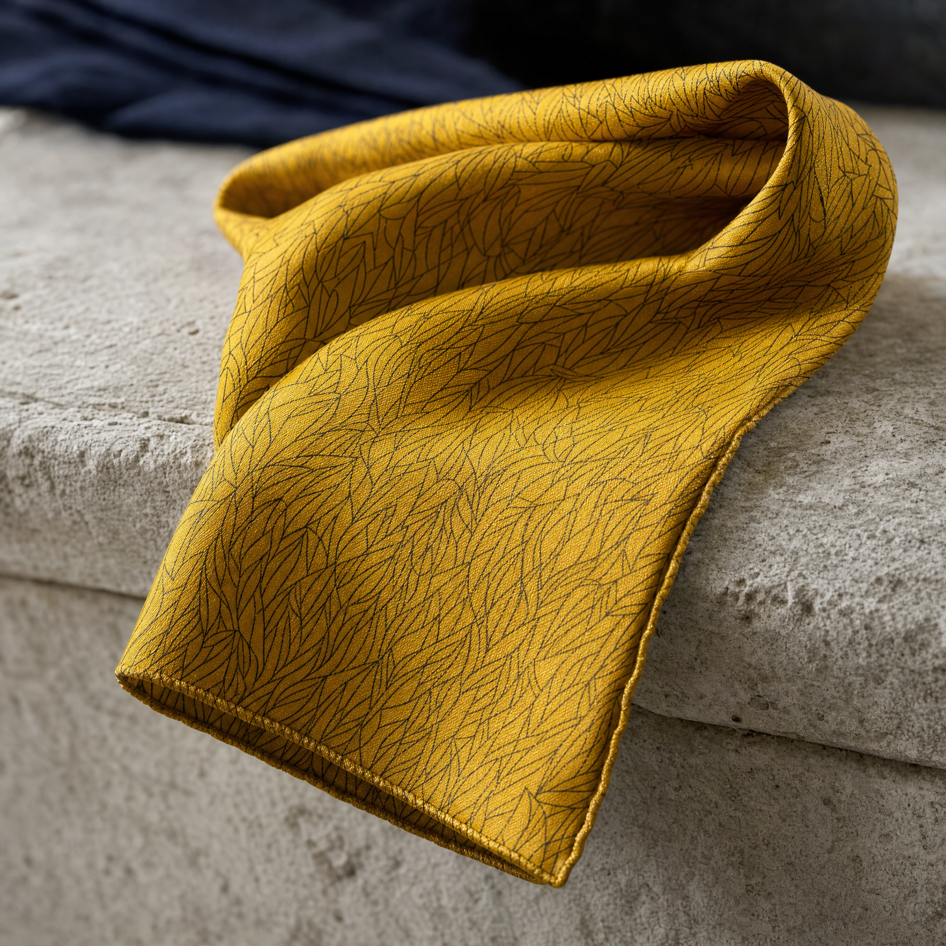 Sunny Foliage Silk Cravat — 100% silk cravat, draped detail