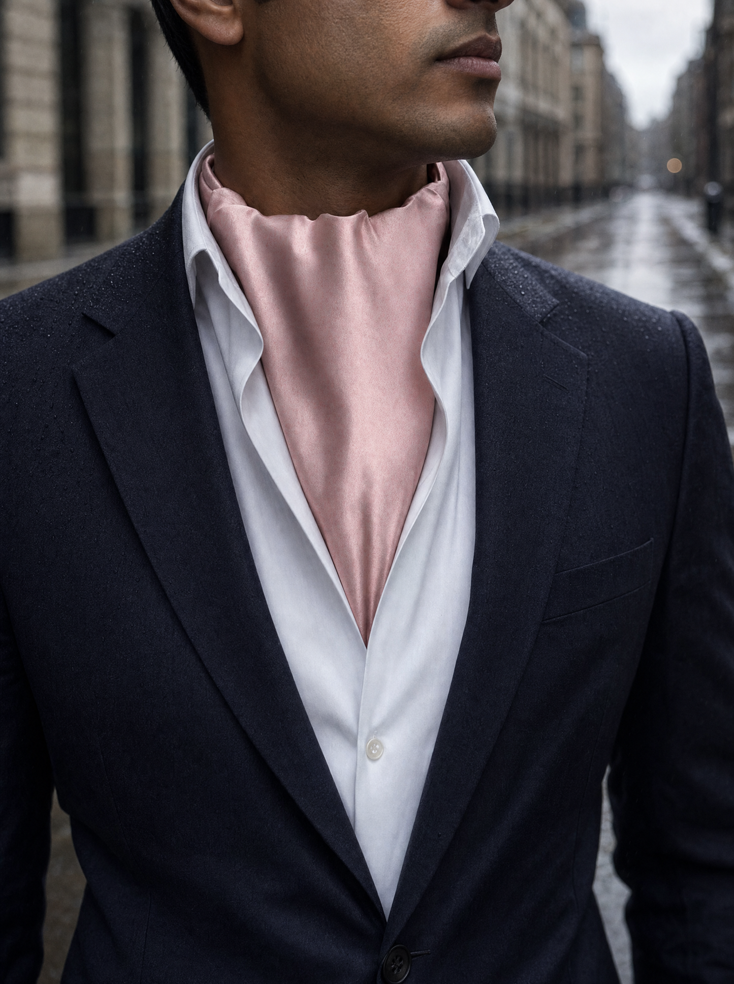The Festive Pink Silk Cravat worn by a model — men's cravat