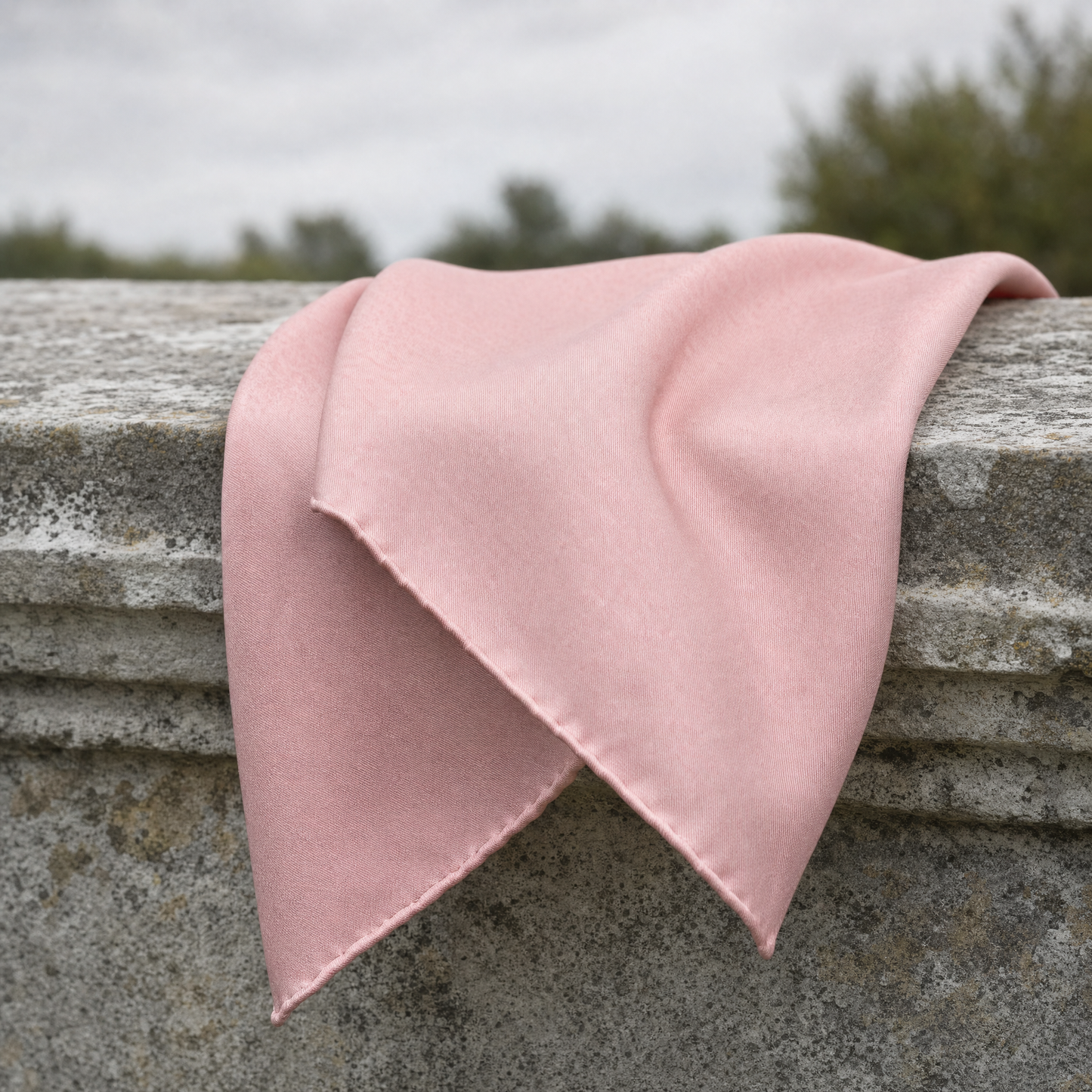 The Festive Pink Silk Pocket Square — 100% silk pocket square, draped detail