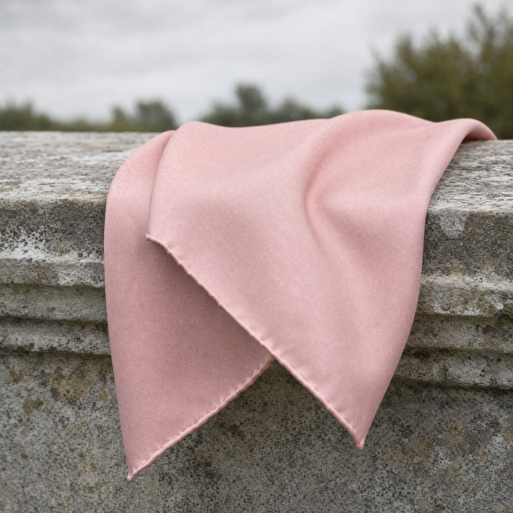 The Festive Pink Silk Pocket Square — 100% silk pocket square, draped detail