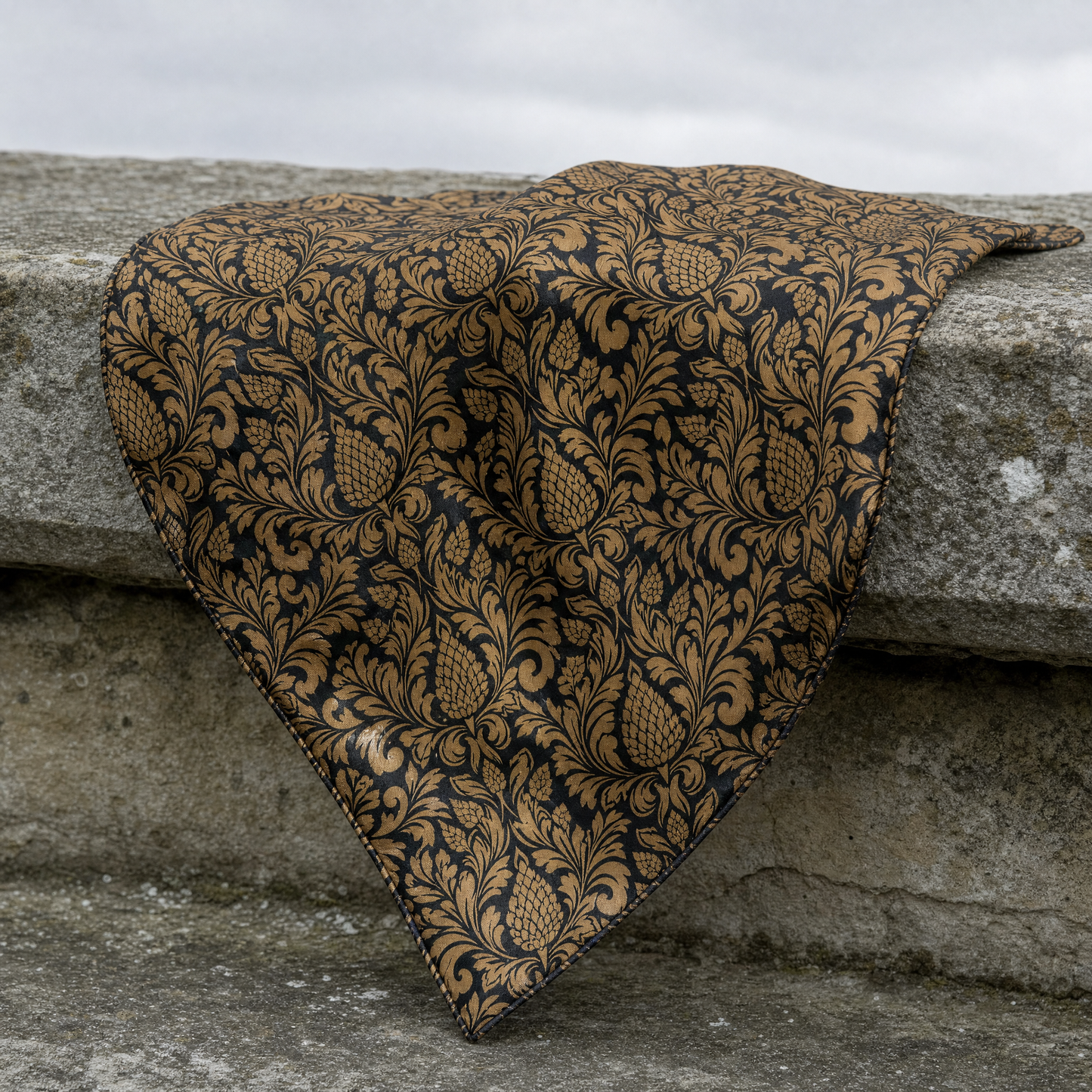 The Gold Vintage Silk Cravat — 100% silk cravat, draped detail