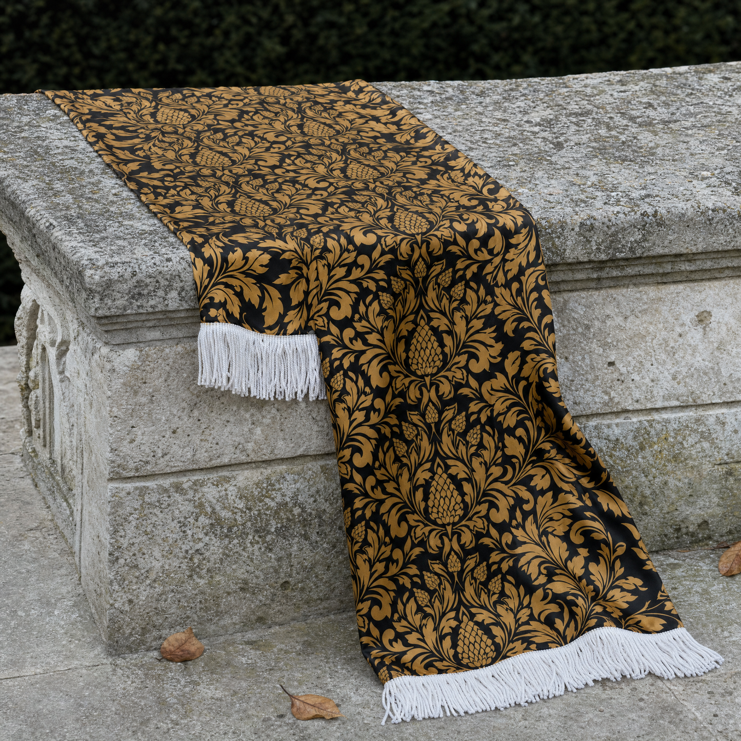 The Gold Vintage Silk Scarf — 100% silk scarf, draped detail