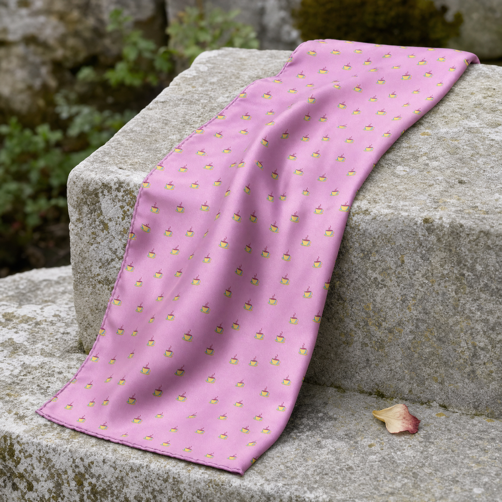 The Pink Tea Party Silk Cravat — 100% silk cravat, draped detail