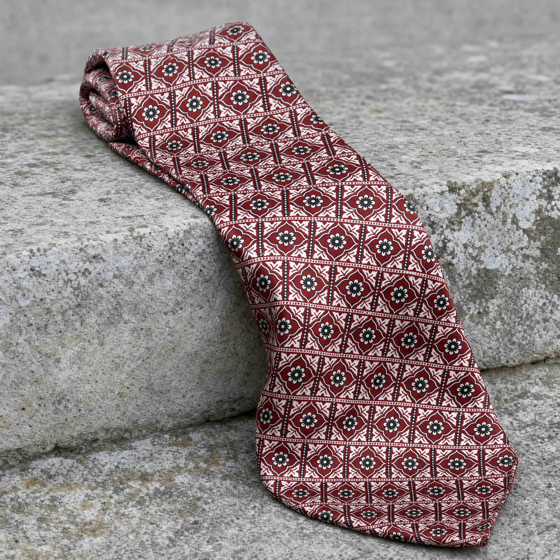 Traditional Ajrak Silk Cravat — 100% silk cravat, draped detail