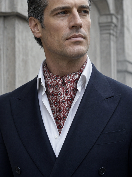 Traditional Ajrak Silk Cravat worn by a model — men's cravat