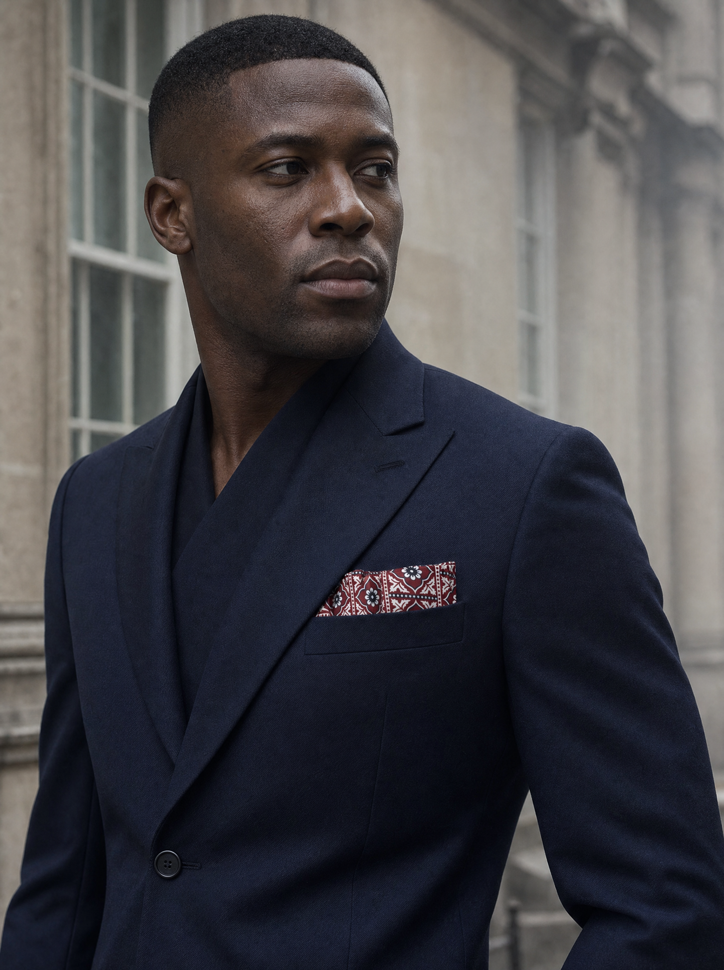 Traditional Ajrak Silk Pocket Square (Luxe Collection) folded in a suit breast pocket — men's silk pocket square