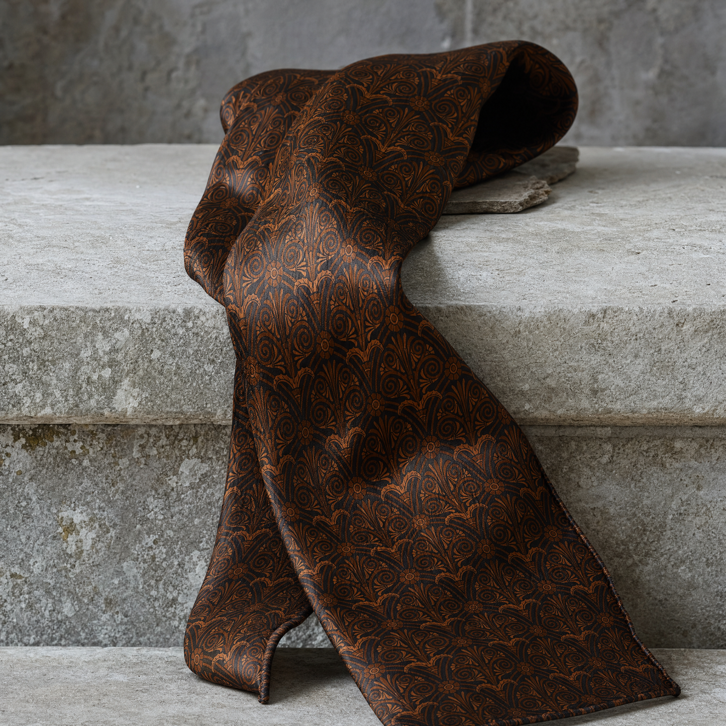 Vintage Brown Silk Cravat — 100% silk cravat, draped detail
