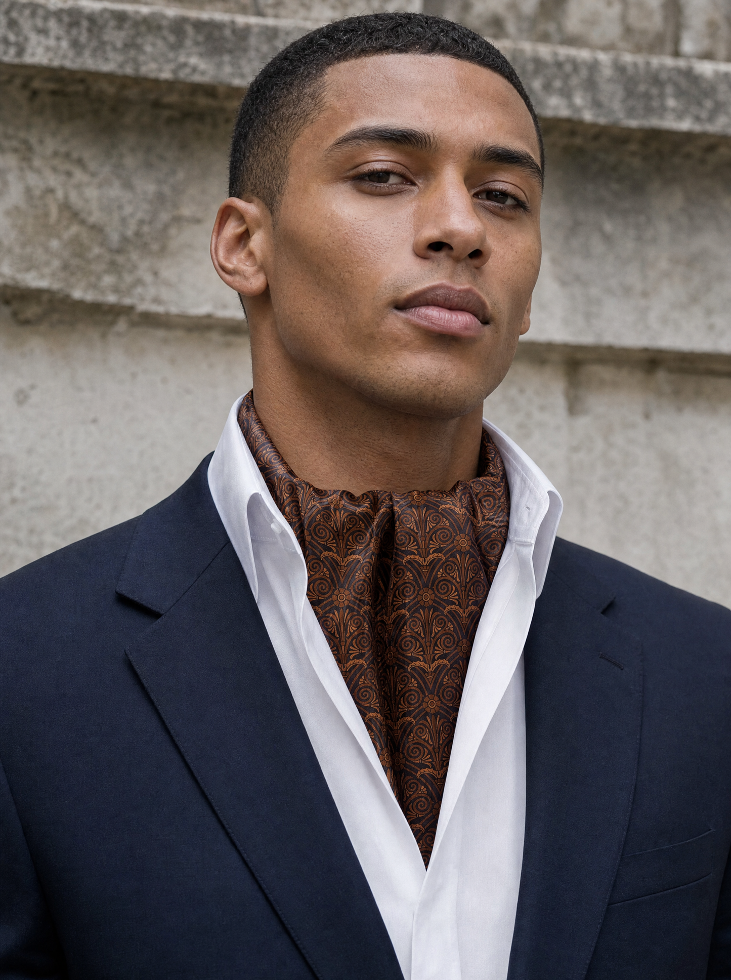 Vintage Brown Silk Cravat worn by a model — men's cravat