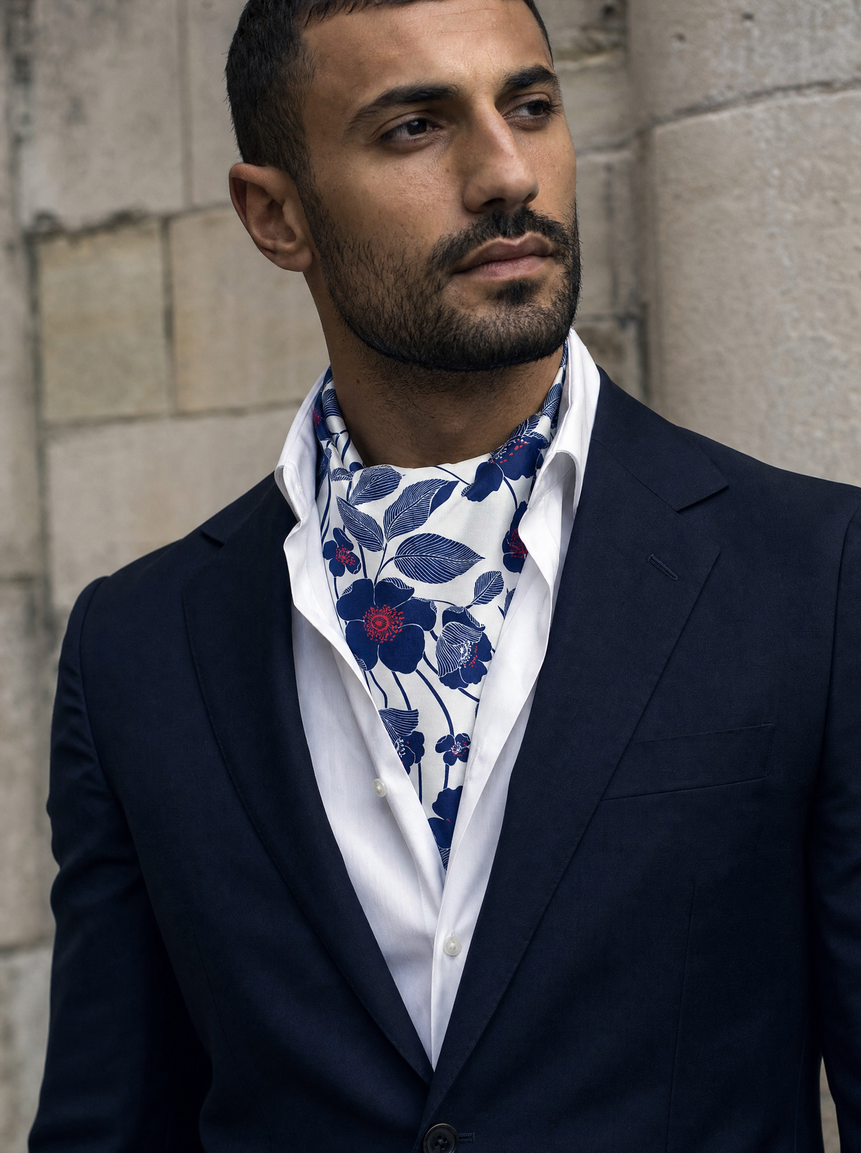 W21-Brf1 Silk Cravat worn by a model — men's cravat