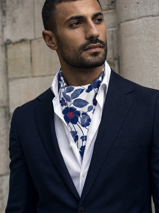 W21-Brf1 Silk Cravat worn by a model — men's cravat