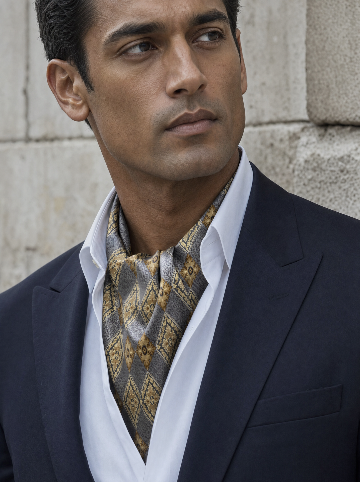 W21- Diamond Brick Silk Cravat worn by a model — men's cravat