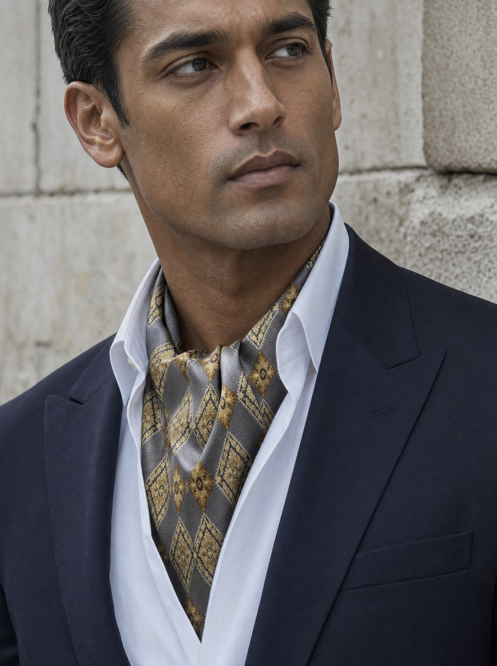 W21- Diamond Brick Silk Cravat worn by a model — men's cravat
