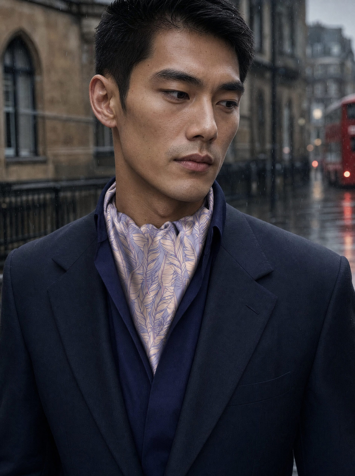 W21- Flamingo Silk Cravat worn by a model — men's cravat