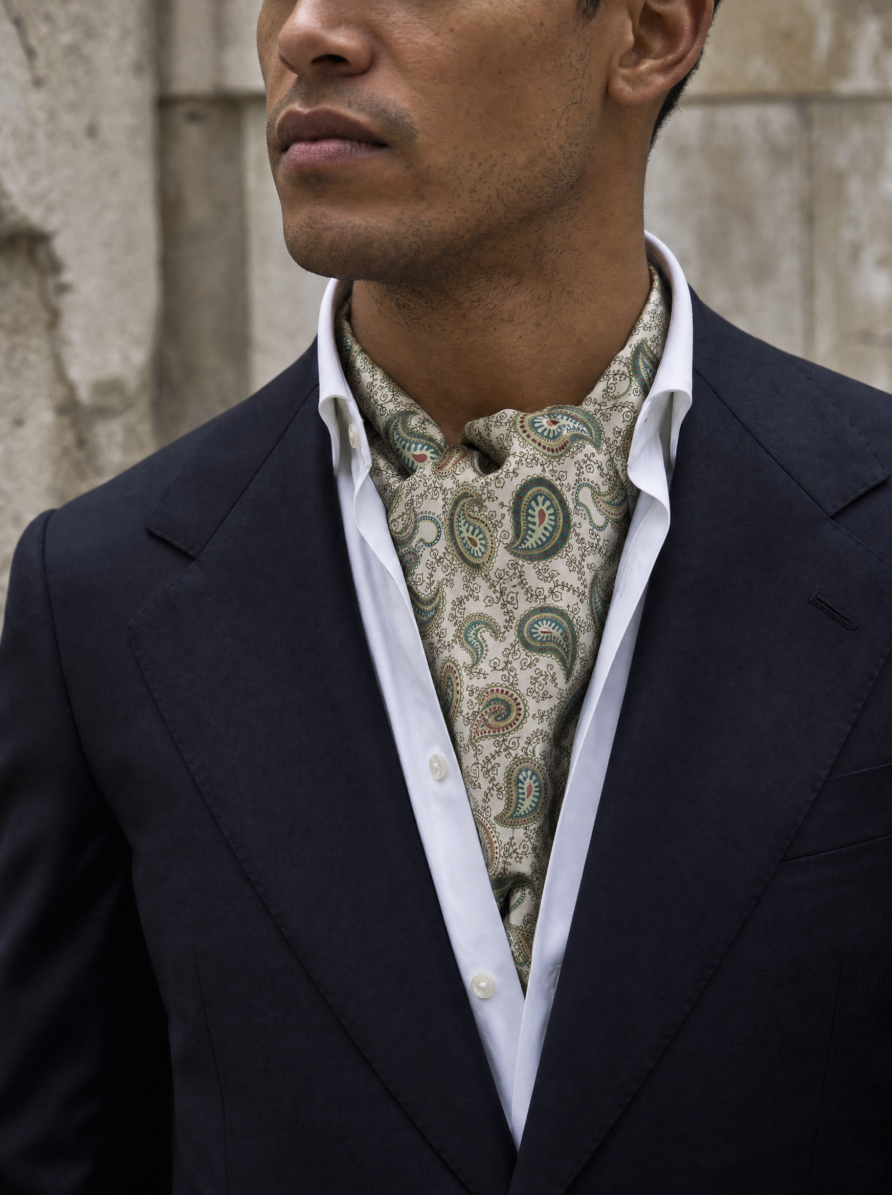 W21- Robe Of Honour Silk Cravat worn by a model — men's cravat