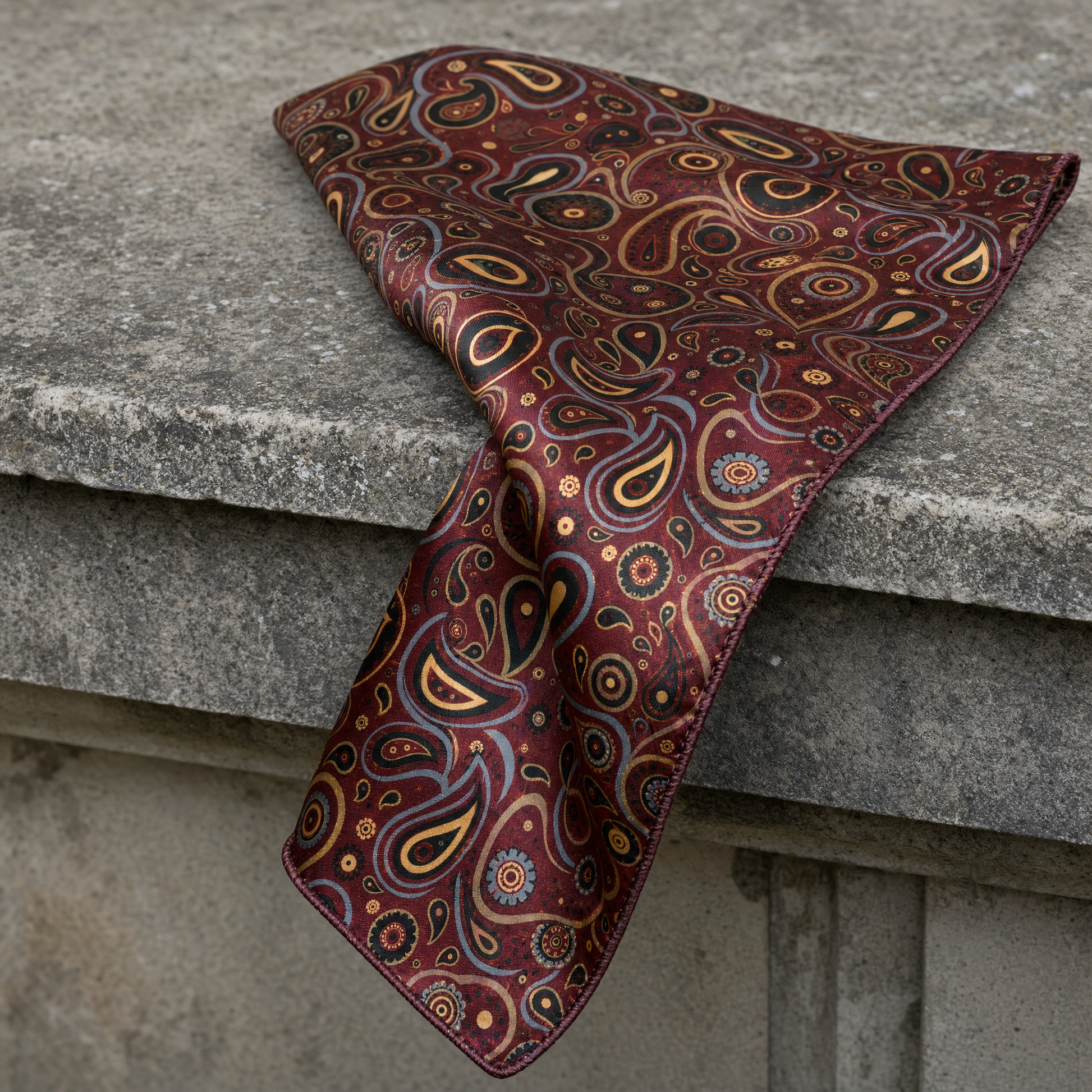 W21- Royal Botha Silk Cravat — 100% silk cravat, draped detail