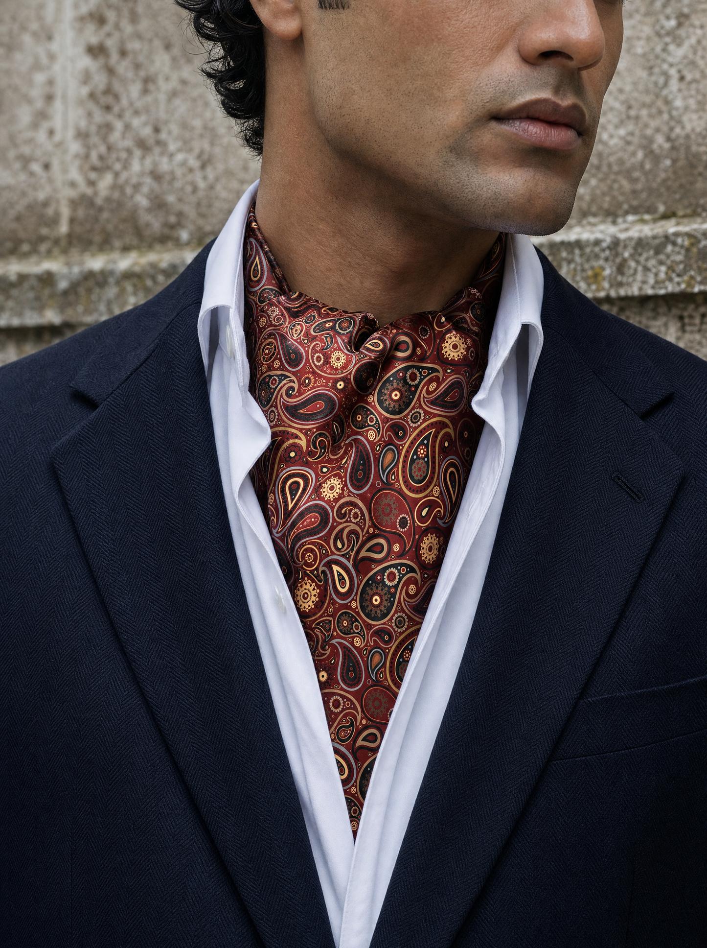 W21- Royal Botha Silk Cravat worn by a model — men's cravat