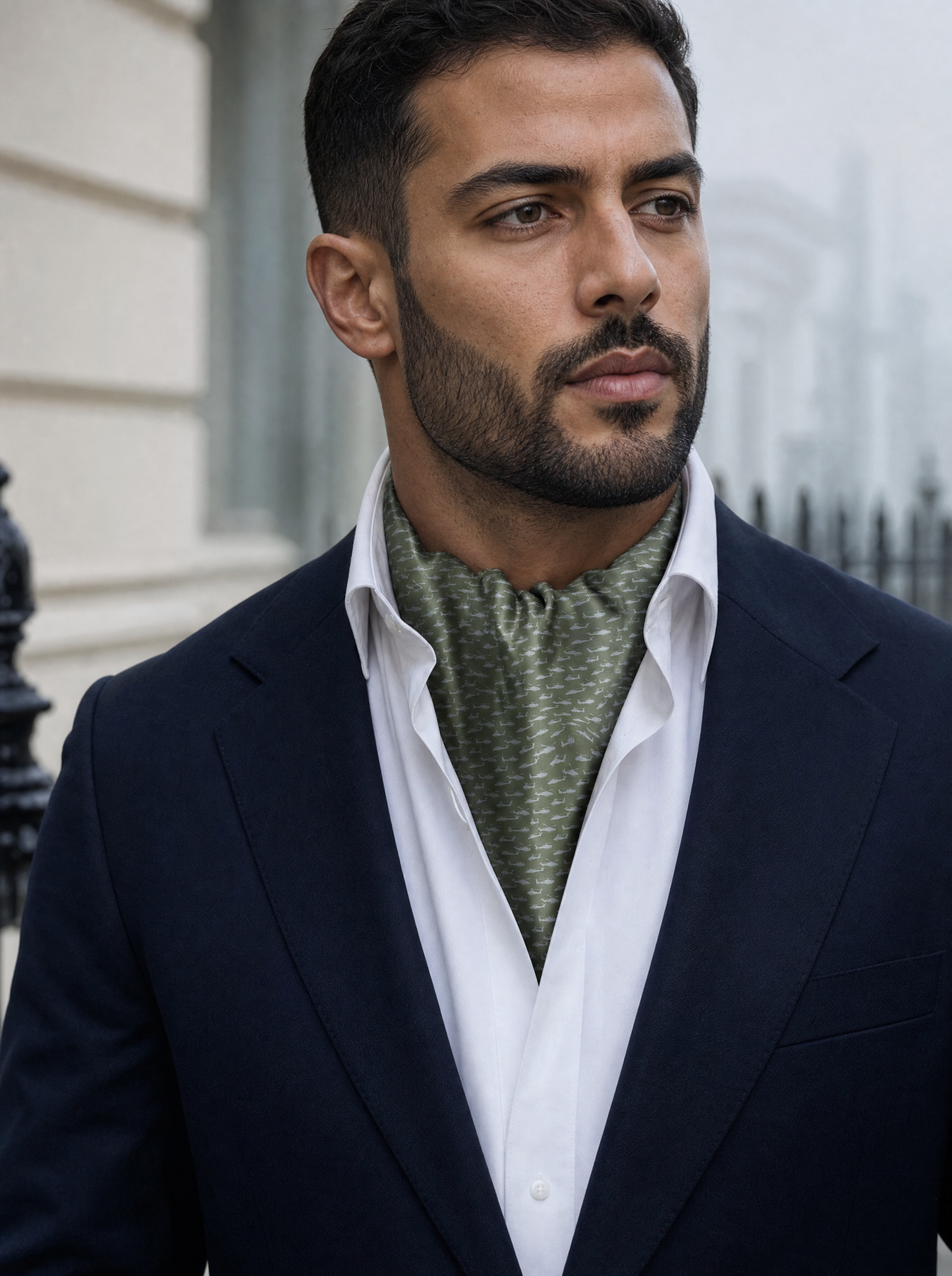 Wings Of Courage Air Force Silk Cravat worn by a model — men's cravat